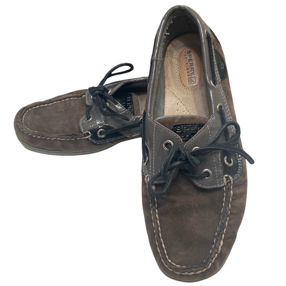 Woman’s Gray And Black Sperry Shoes Size 8